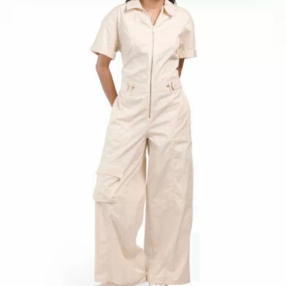 Zara Women’s Wide Leg Relaxed Fit Zip up Cargo Cotton Jumpsuit